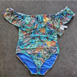 Bleu Rod Beattie Let Loose Off-The-Shoulder Ruffle One Piece Swimsuit